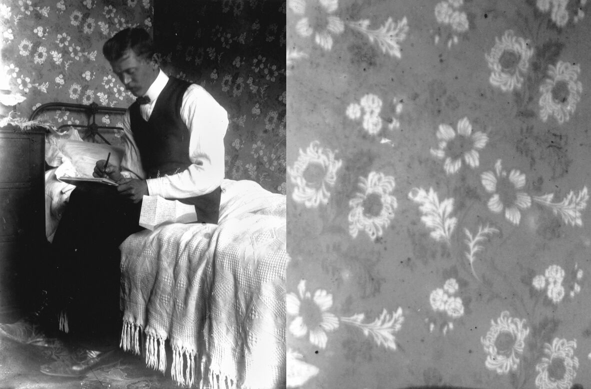 Intimate portrait of a man writing a letter, 1900-1910.