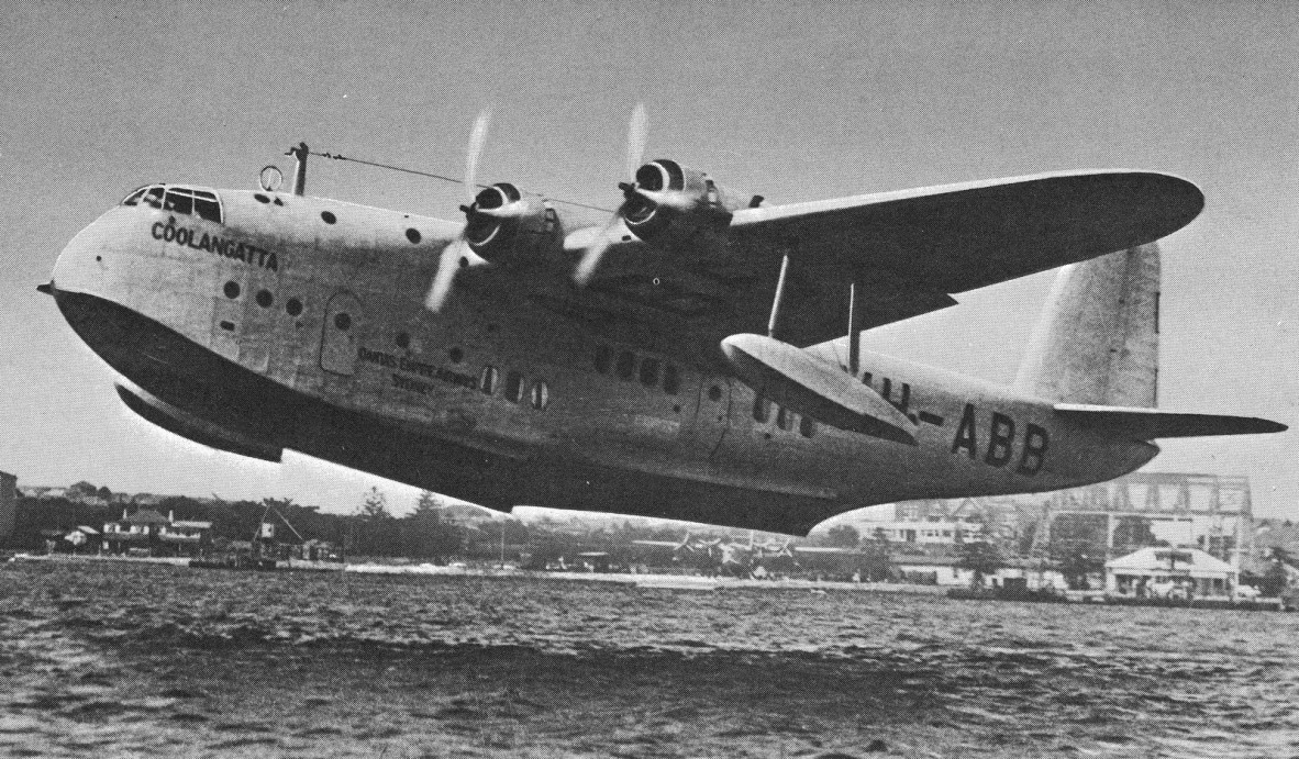 Empire flying boat 'Coolangatta' taking off