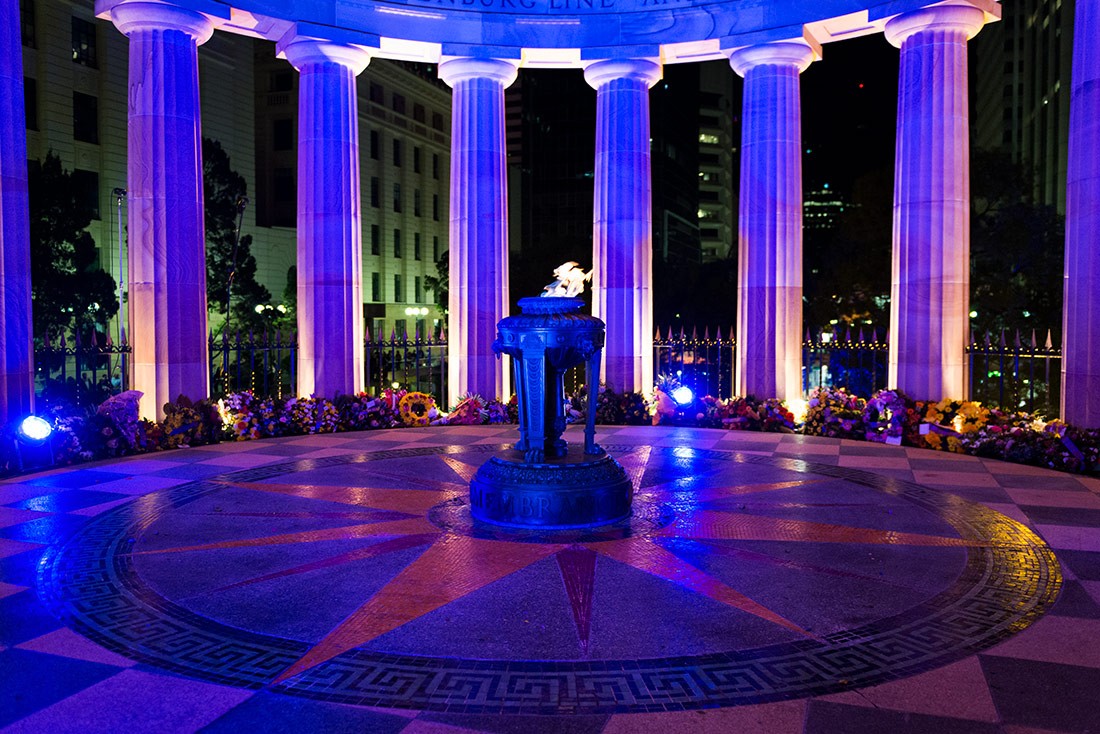 Eternal Flame at the Shrine of Remembrance on Anzac Day in Brisbane