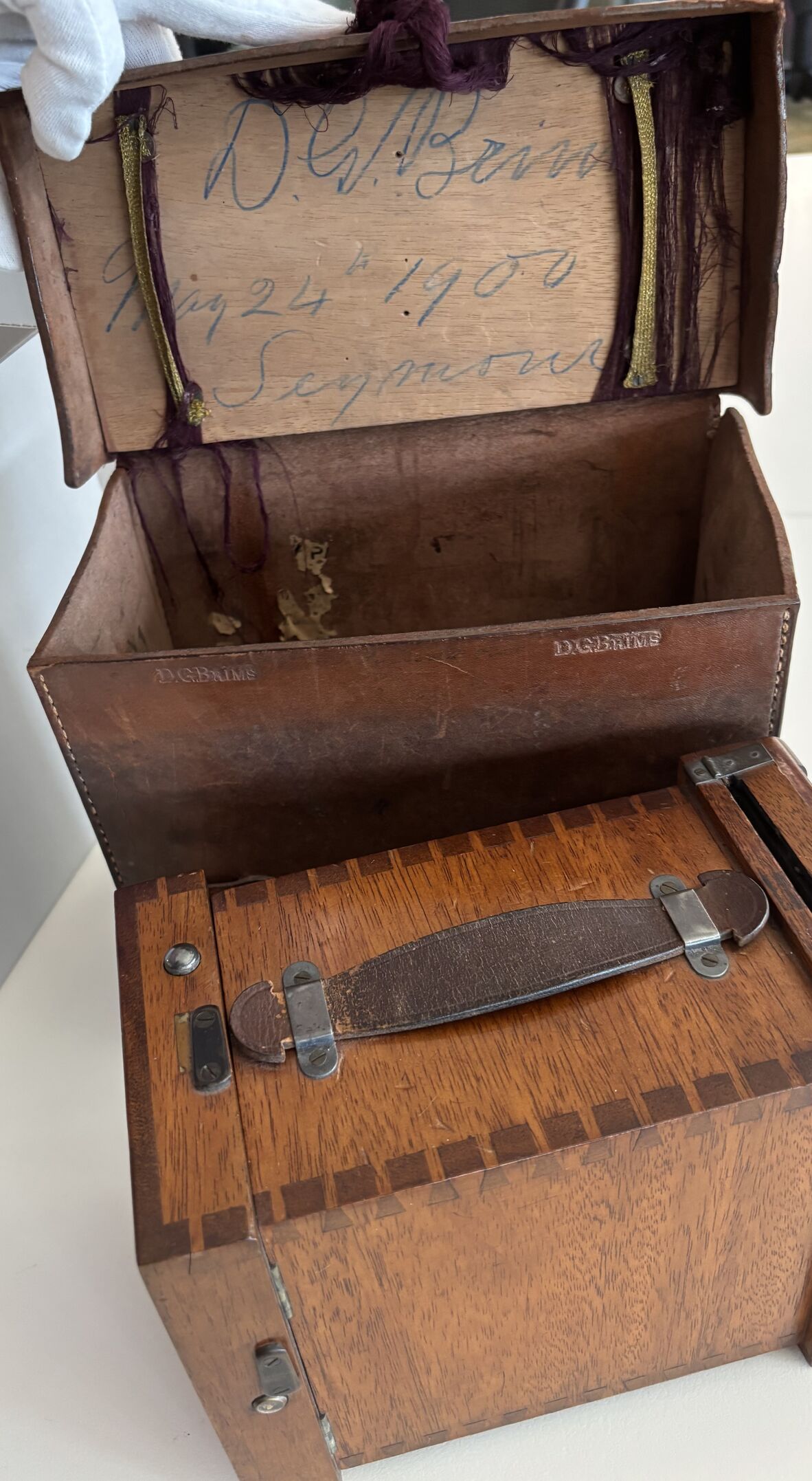 Harriett’s Maplewood camera and leather case, crafted by her engineer husband, Donald.