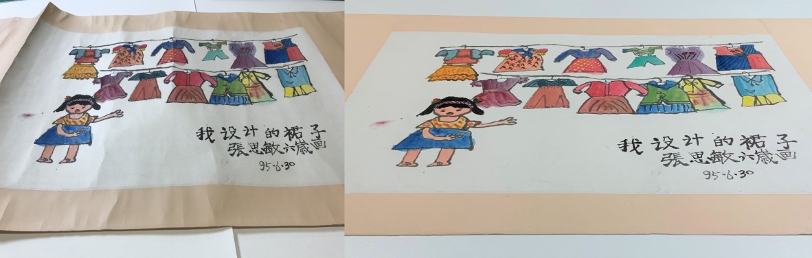 ‘My Dress Design’ by Simin Zhang before and after conservation treatment