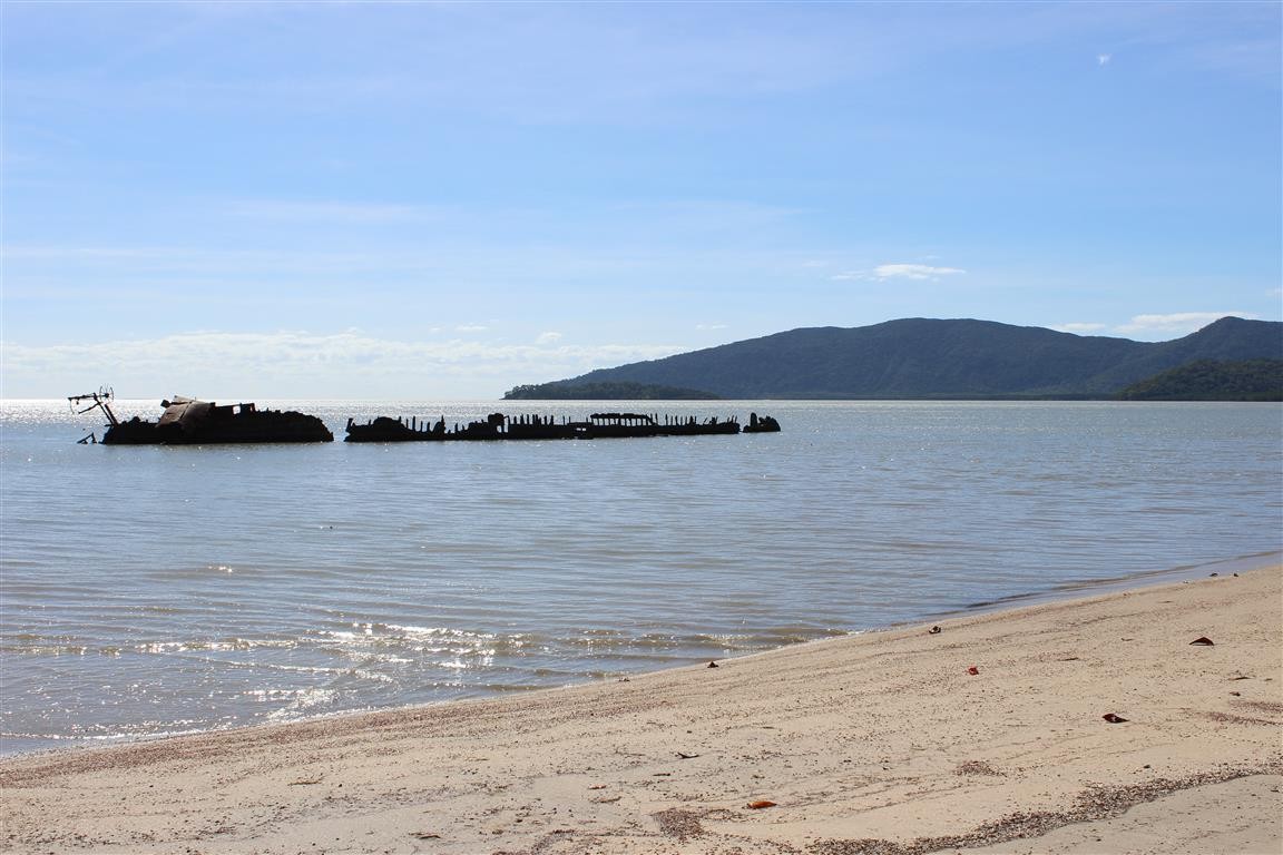 Beach and ship wreck in Yarrabah