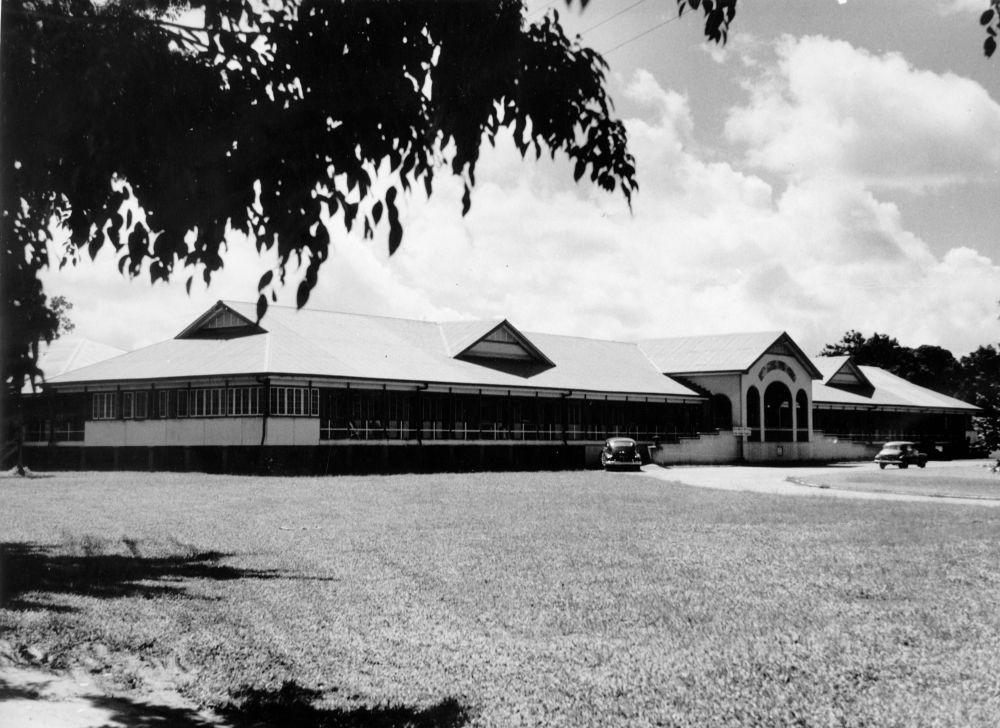 Ingham District Hospital building and driveway Queensland 1953
