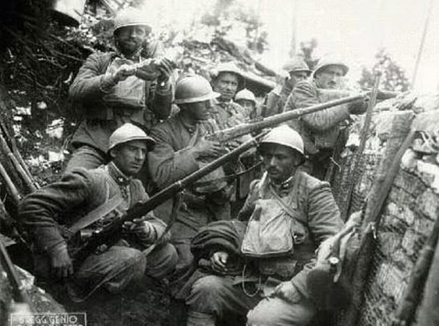 Italian Soldiers in a trench, during the First World War