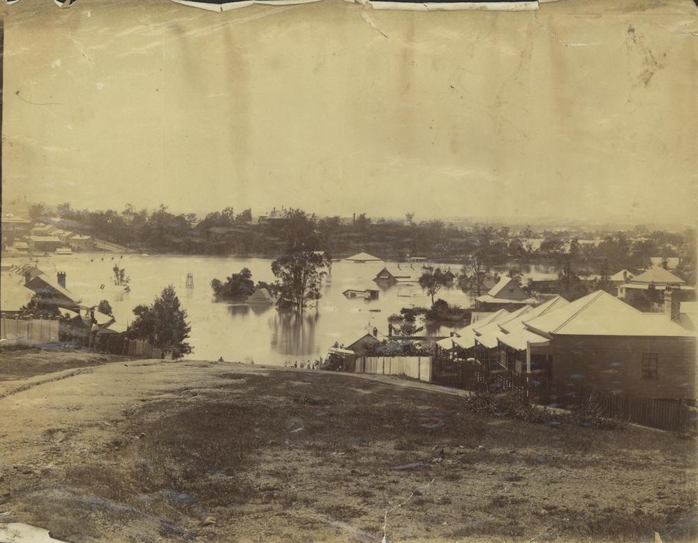 photo from a hill overlooking floodwaters 