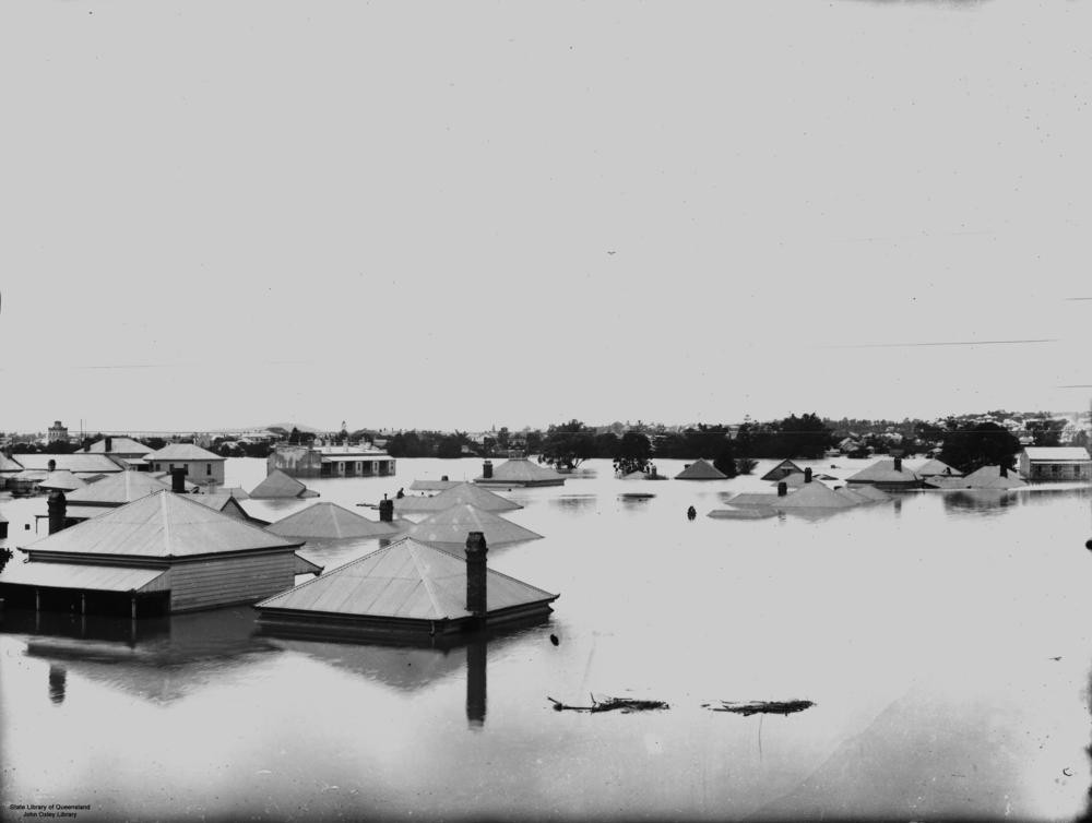 suburban houses partly under water, Brisbane 