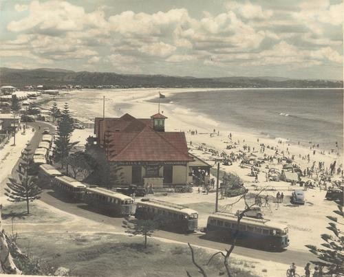 a picture taken above the beach at Kirra, overlooking the Surf club