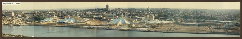 Panoramic views of the World Expo site, 1986; This site was to be used as the Media Village for the 1992 Brisbane Olympics. State Library of Queensland.