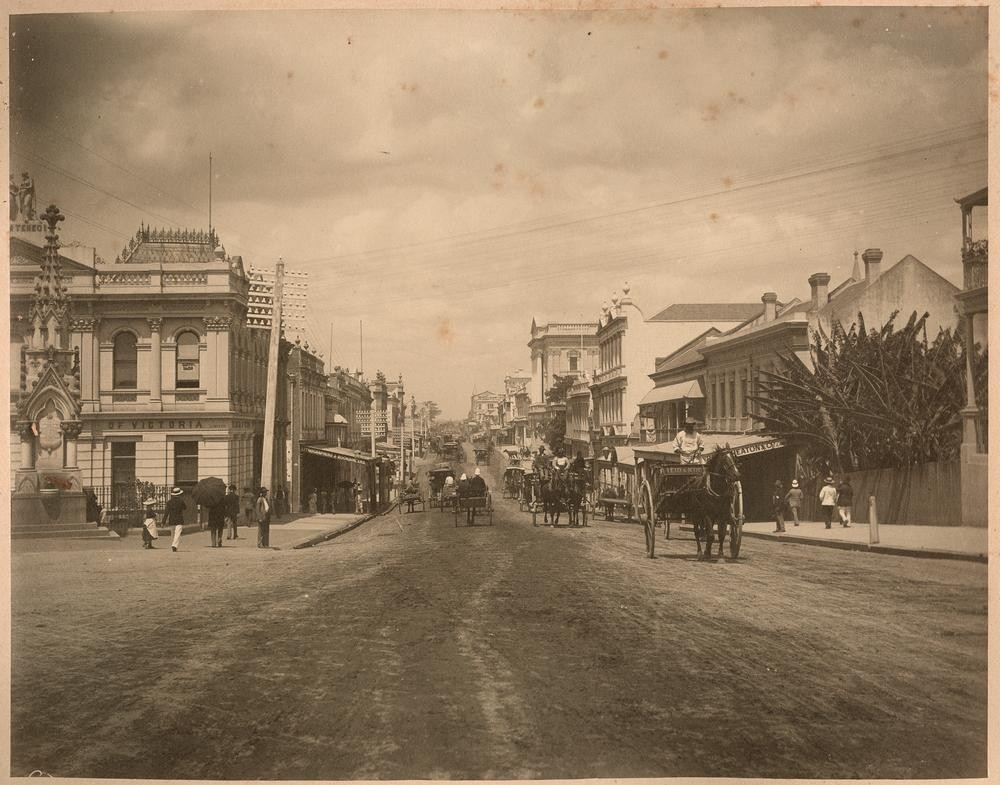 Looking south along Queen Street in Brisbane, ca. 1879. State Library of Queensland. Negative number: APU-049-0001-0026