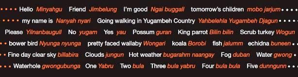 Translation wordlist from Yugambeh Language app 