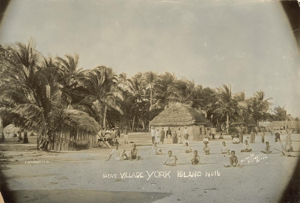 Village on Yorke Island Queensland 1901. John Oxley Library, State Library of Queensland. Neg 79207