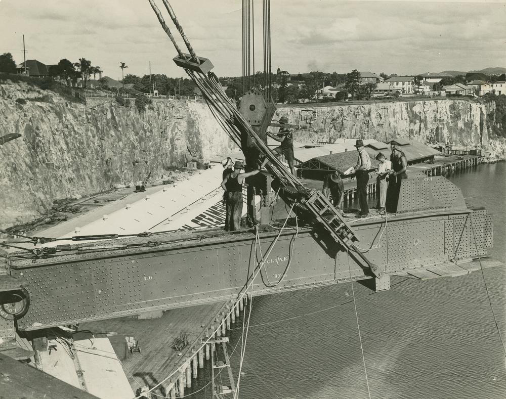 Early stages of the Story Bridge construction Brisbane ca. 1937