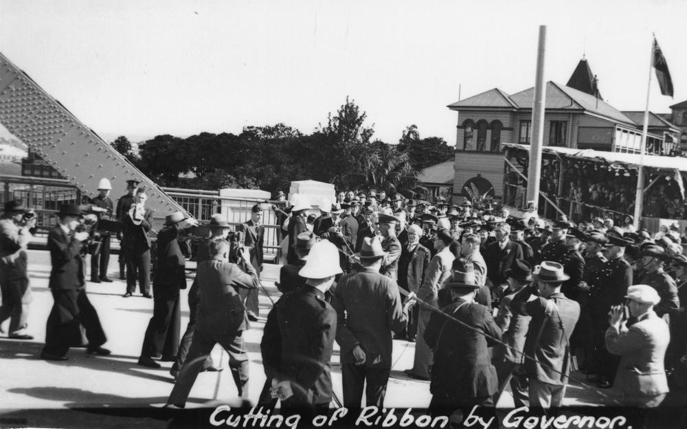 Governor of Queensland cutting the ribbon at the opening of the Story Bridge Brisbane 1940