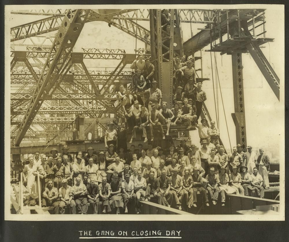 Story Bridge crew on the last day of construction ca. 1939