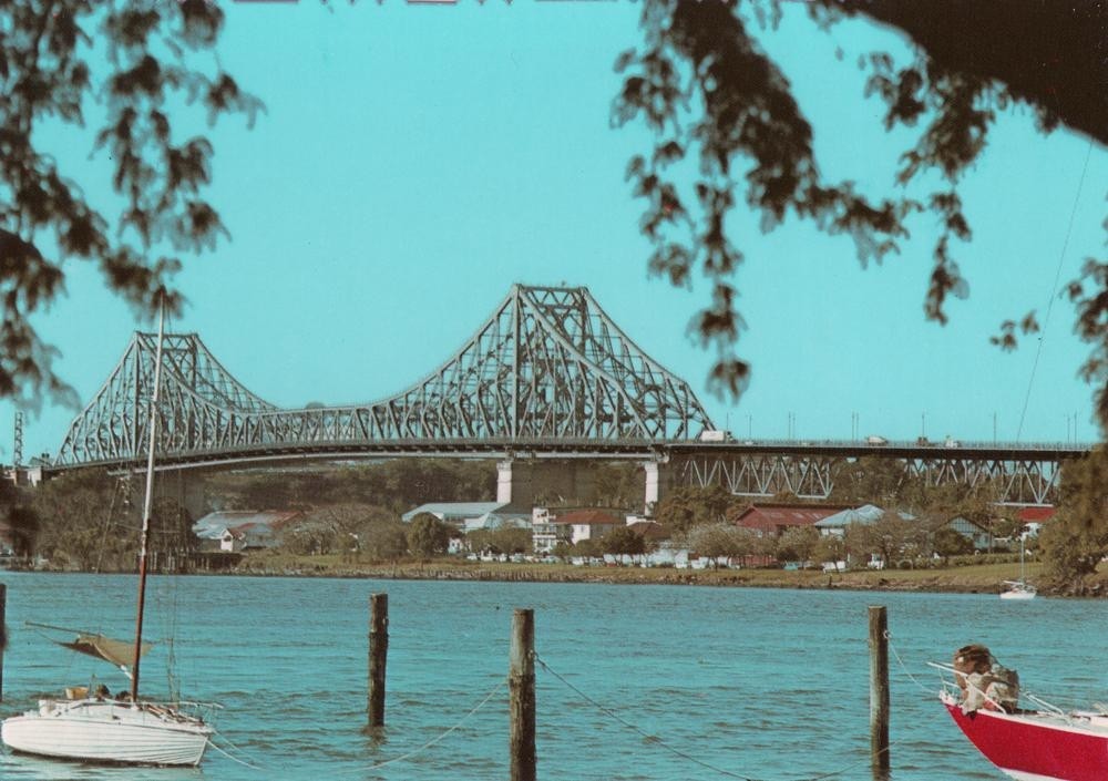 Story Bridge spanning the Brisbane River ca. 1975. (Image in copyright)