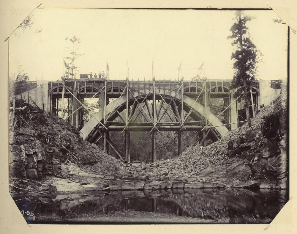 Deep Creek railway bridge nearing completion Gayndah district 1905 