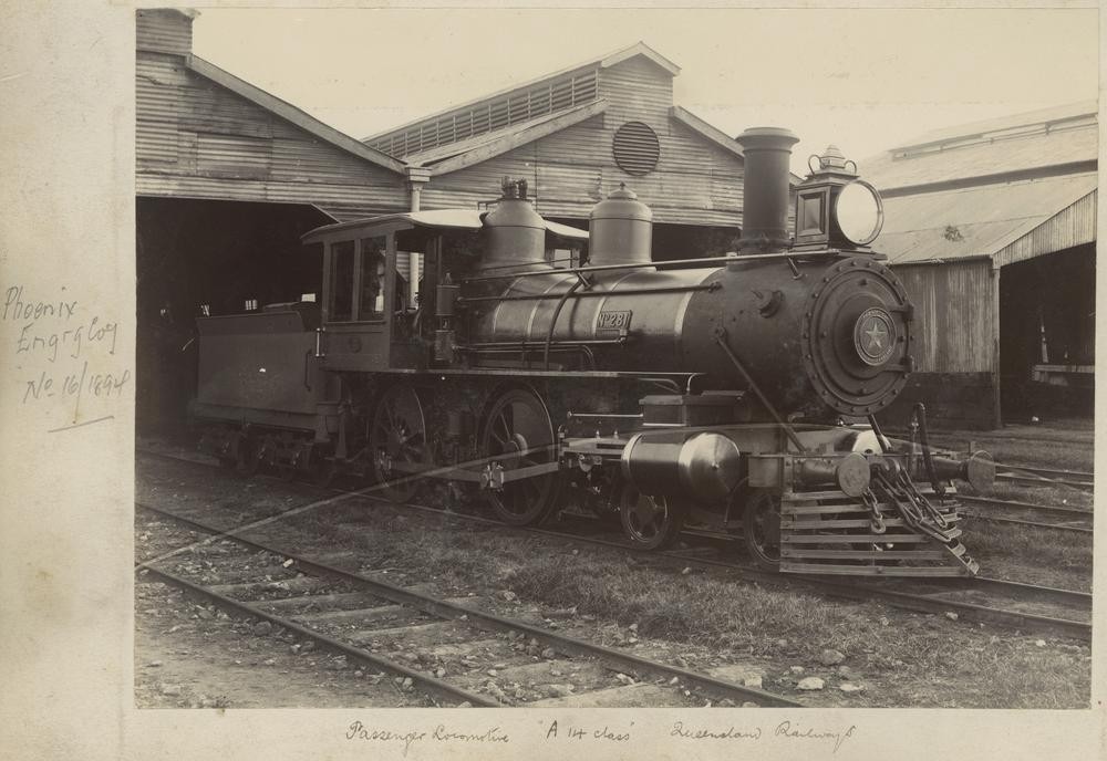 Engine 281 in the locomotive sheds at Ipswich