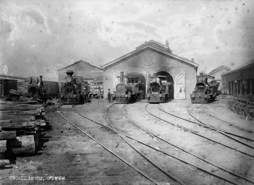 trains in a railway shed 