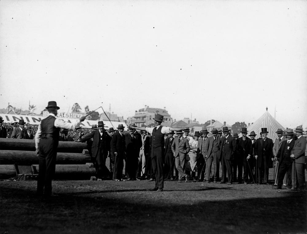 Edward Prince of Wales watching a whipcracking demonstration at the Brisbane show July 1920 John Oxley Library State Library of Queensland Neg 193589