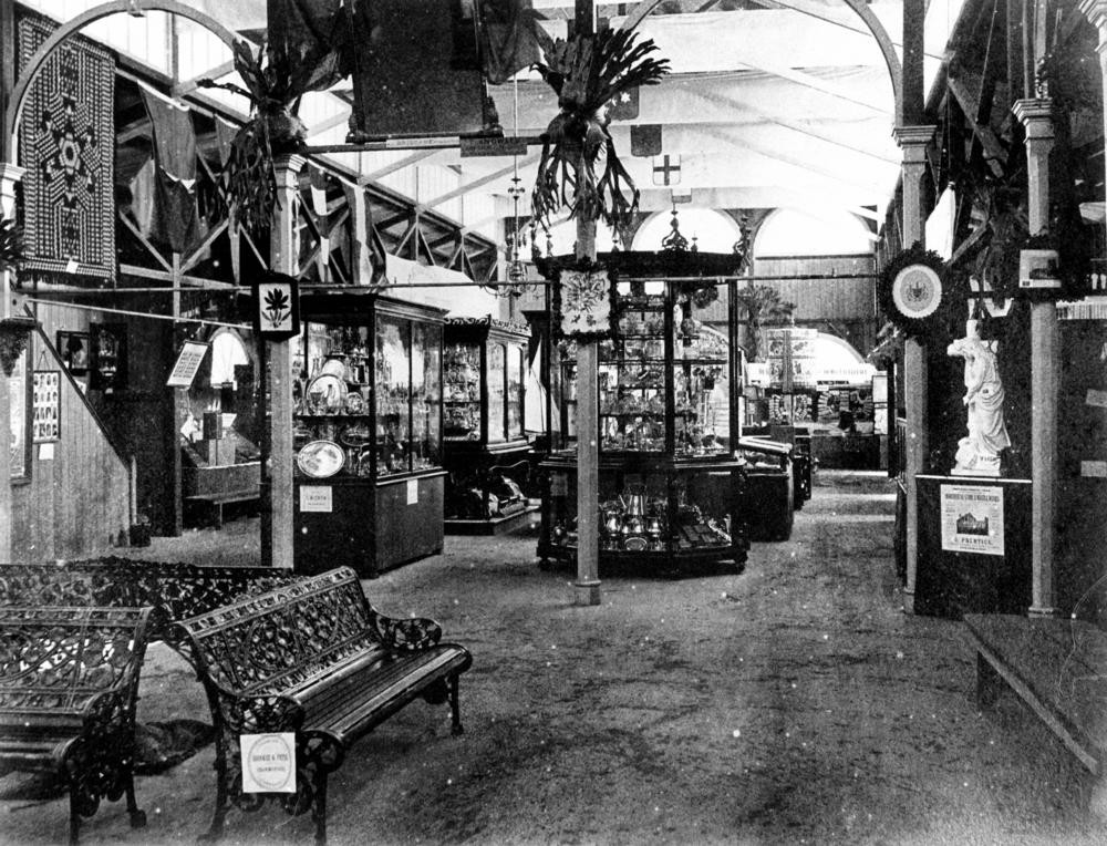 Interior of the main pavilion at the second Queensland Intercolonial Exhibition Brisbane 1877
