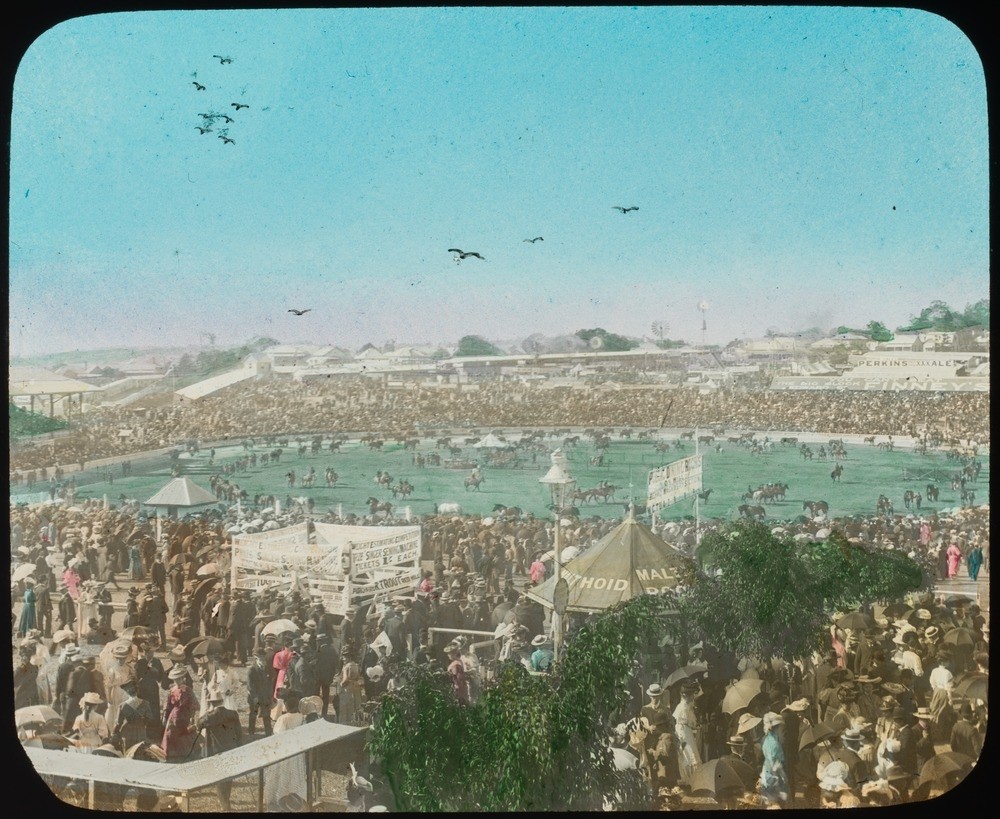Large crowds in attendance at the main arena at the Exhibition grounds Brisbane Queensland ca 1910