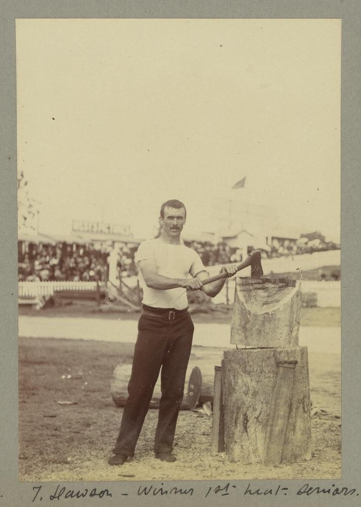 Winner of the woodchopping competition at the Brisbane Exhibition 1907