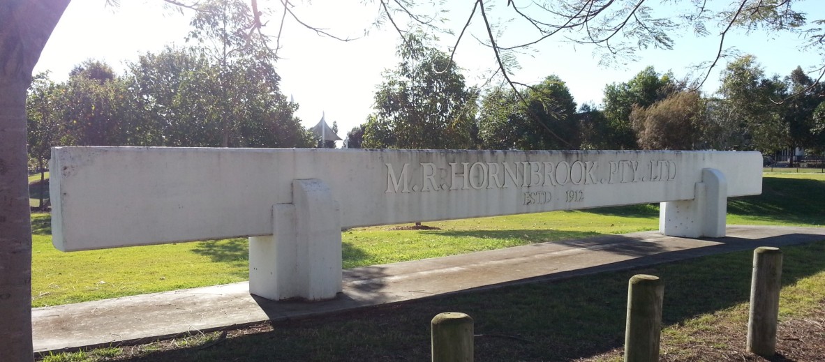 The archway of old Hornibrook Entrance Gates at Bulimba Works, now placed at the entrance to a park on the previous site.
