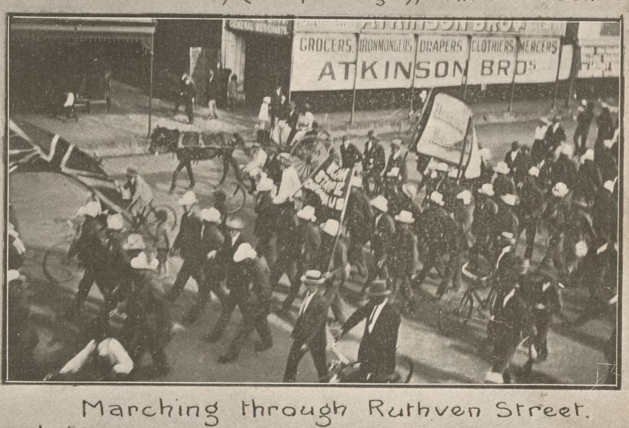 March of the Dungarees - "Marching through Ruthven Street, Toowoomba". John Oxley Library, State Library of Queensland. Image 702692-19151127-0021