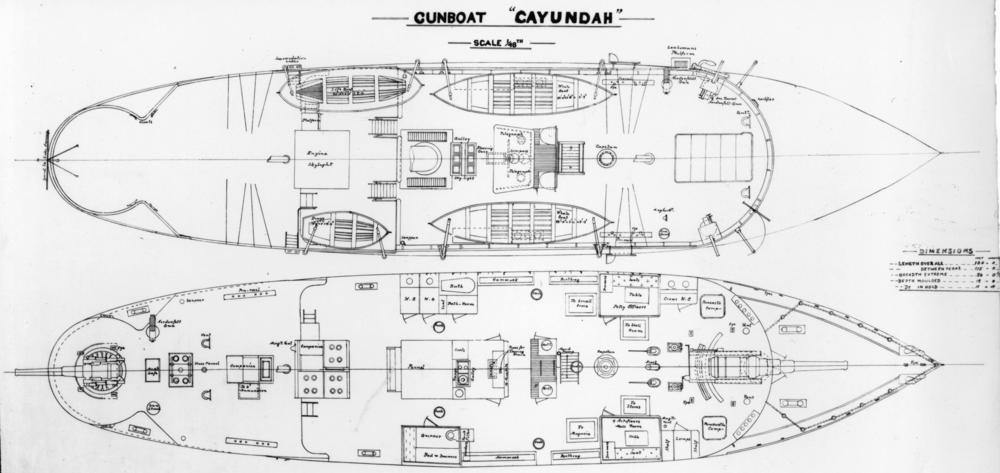 Deck plans of the gunboat Gayundah.