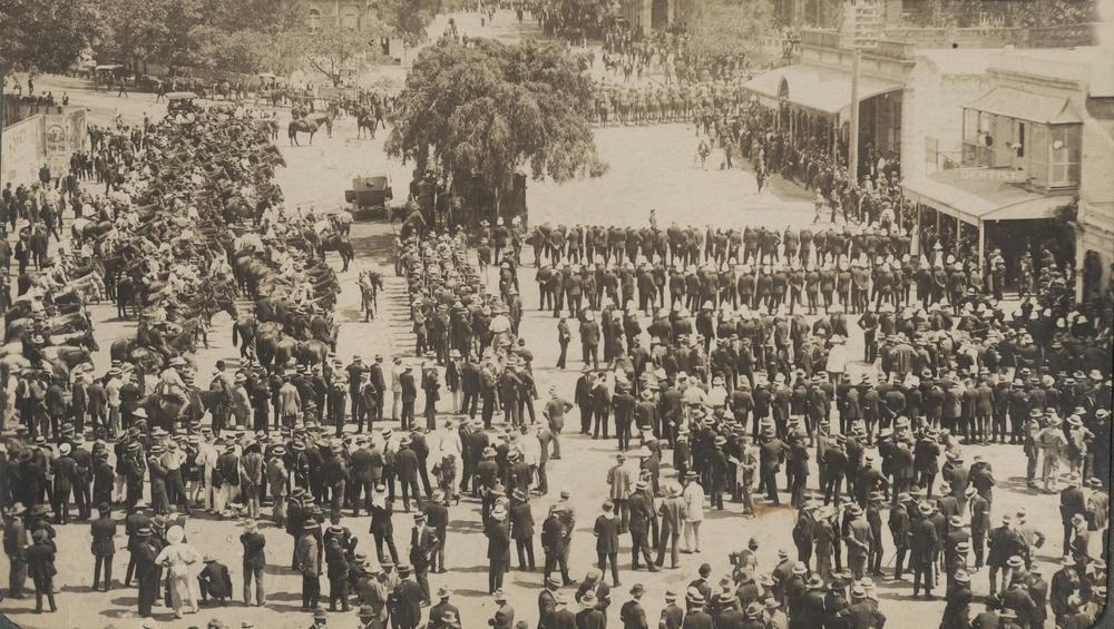 Mounted police gather in Albert Square during the General Strike in Brisbane 1912 