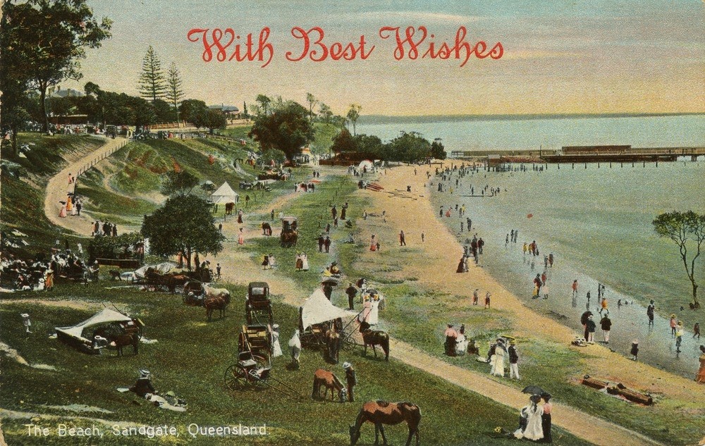 Moora Park and beach at Sandgate (now part of Shorncliffe), Queensland ca. 1908.