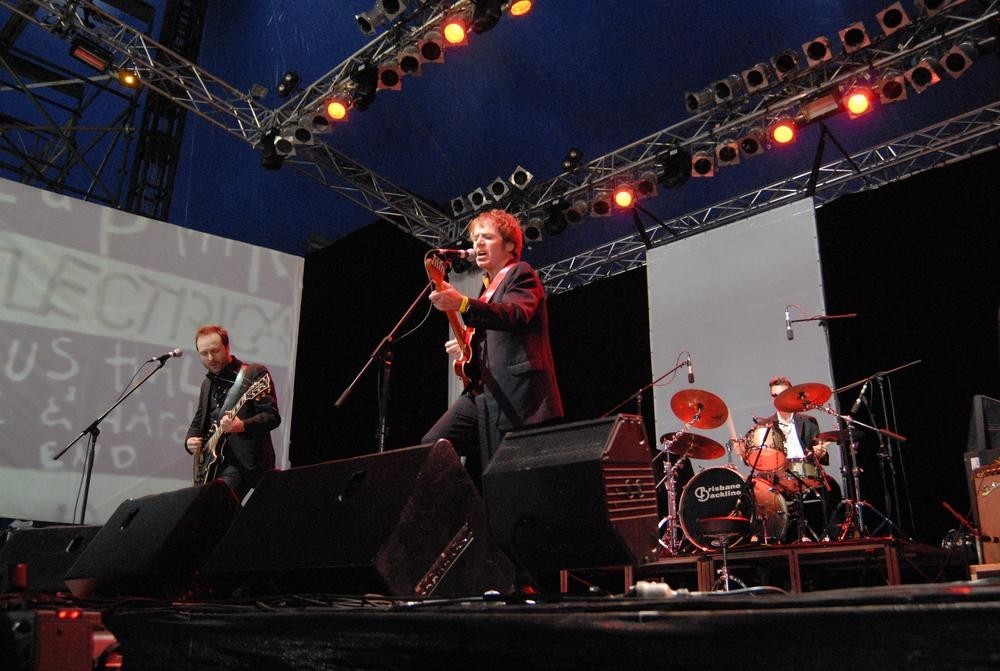 The Apartments performing onstage at the Pig City Concert, Brisbane, July 2007. John Oxley Library, State Library of Queensland. Image 7336-0001-0090