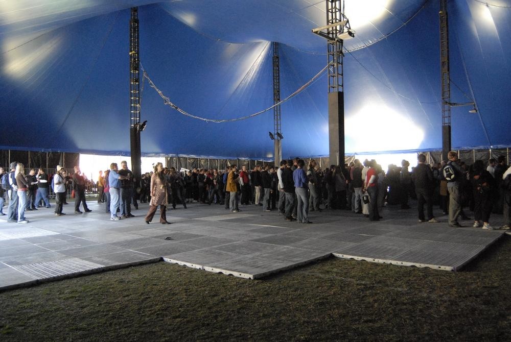 Interior view of the large marquee, Pig City Concert, Brisbane, July 2007. John Oxley Library, State Library of Queensland. Image 7336-0001-0019