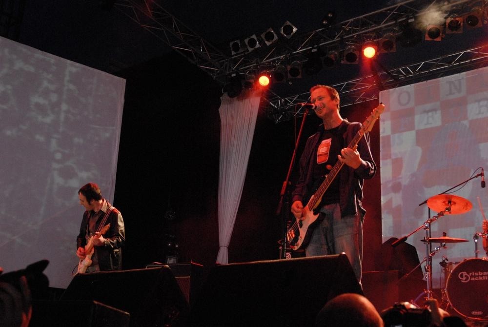 Ups and Downs on stage at the Pig City Concert, Brisbane, July 2007. John Oxley Library, State Library of Queensland. Image 7336-0001-0159