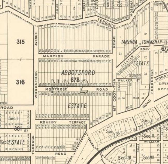 Map of Abbotsford Estate property lots and surrounding streets