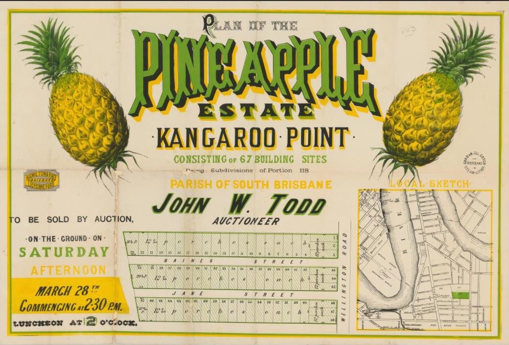 Plan of the Pineapple Estate Kangaroo Point Consisting of 67 building sites. Being subdivision of Portion 118, Parish of South Brisbane.