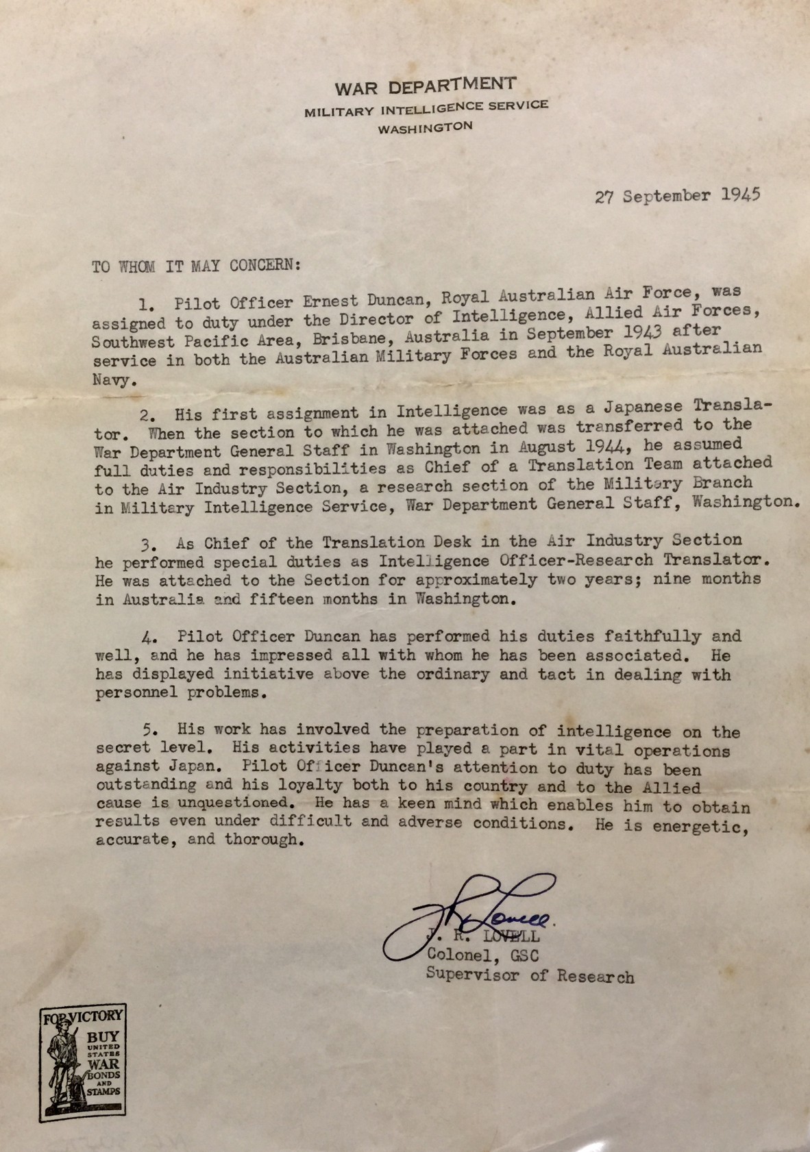 Statement of Service