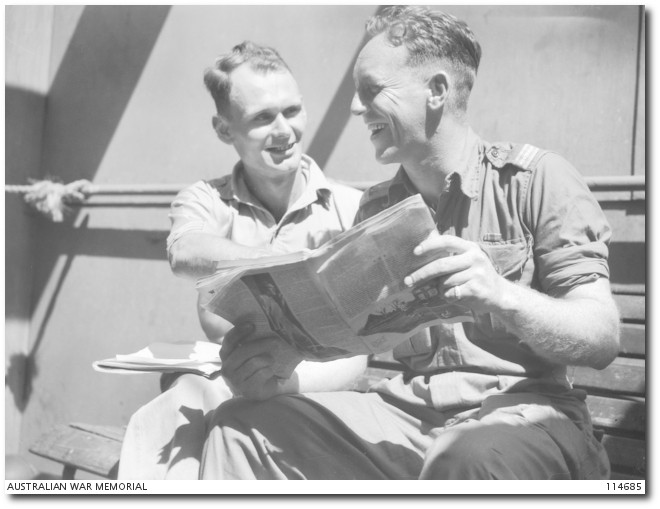 Jack Flynn with members of 2 Australian POW Reception Group, MV Duntroon, 3 September 1945