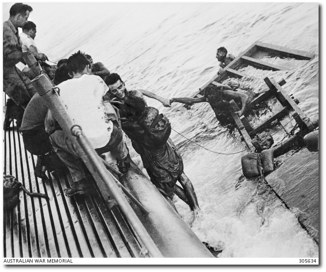 Survivors of the sinking of Japanese transport Rakuyo Maru