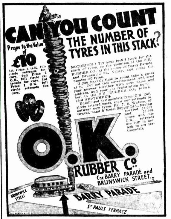 Advertisement for O.K. Rubber Co. competition. Published in Daily Standard, 31 August 1933, p.7