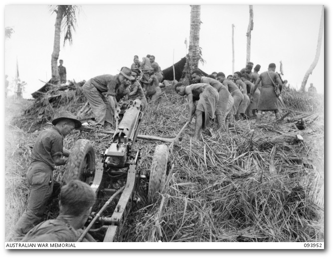 Hauling artillery along Ulupu Ridge Prince Alexander Ranges Ulupu 1945