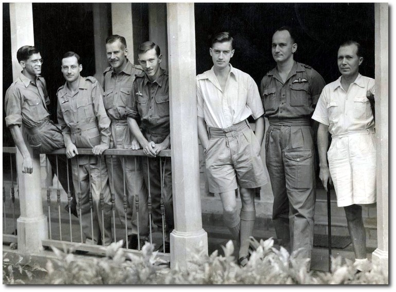 Alan Douglas Groom and other cadets standing on a veranda 1935