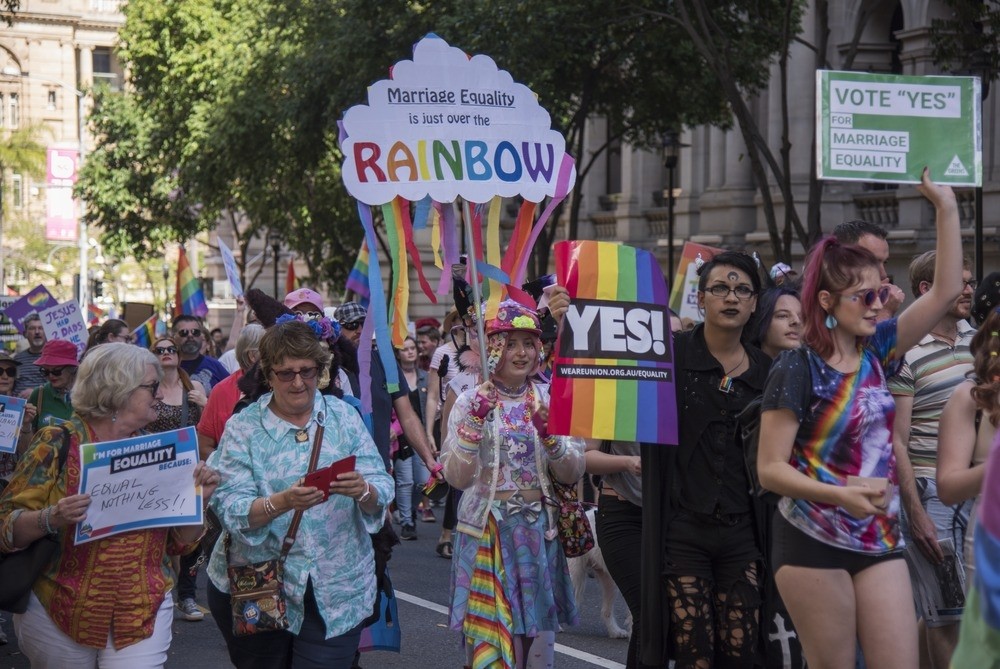 Demonstrators of all ages at Marriage Equality Rally, Brisbane, Queensland, 10 September 2017