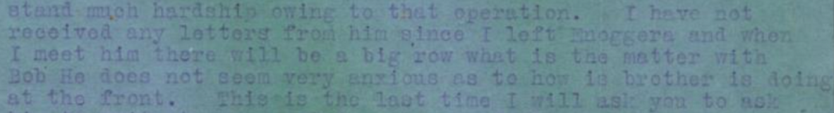 Excerpt of a letter from William Hannell to his sister Maggie.