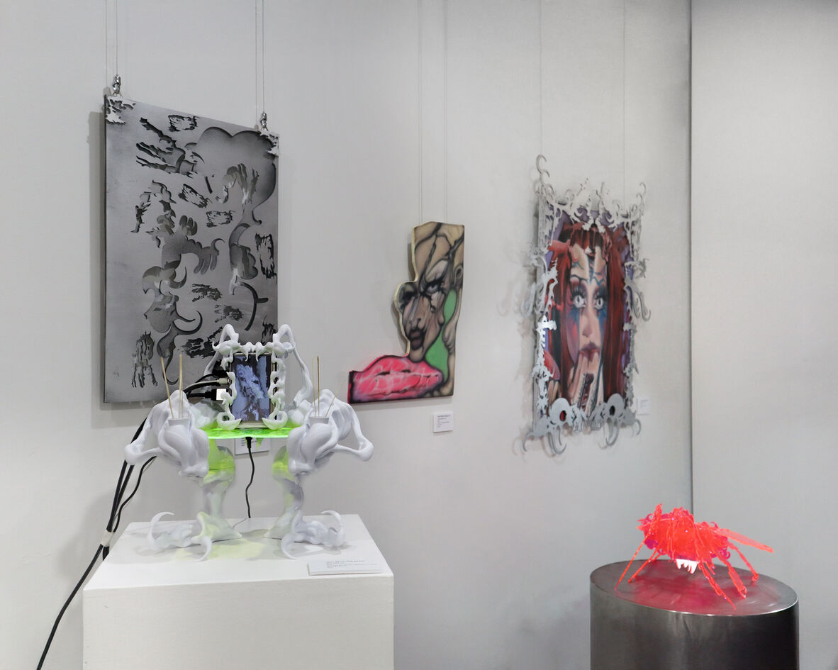 A photo of the Level Up Exhibition with a bunch of creations by Jent Do.