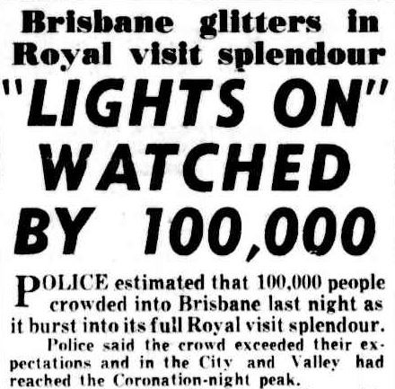 Headline from The Courier-Mail about the Royal tour illuminations