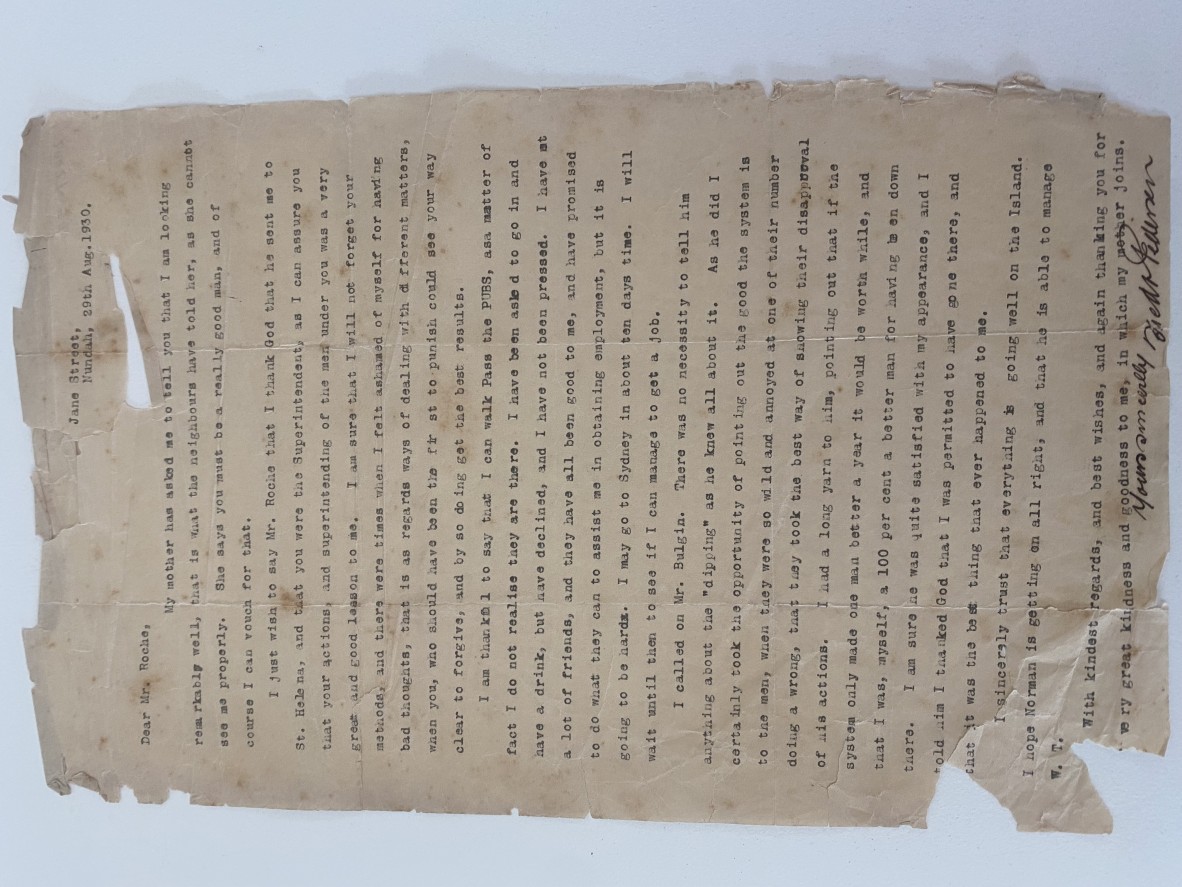 Letters that sent to acting superintendent Patrick Roche by prisoners to express the gratitude for the honour system and the time they served as St Helena Island Prison Farm, August 1930. 29427 Patrick Roche St Helena Prison Papers, Photographs and Realia, John Oxley Library, State Library of Queensland.