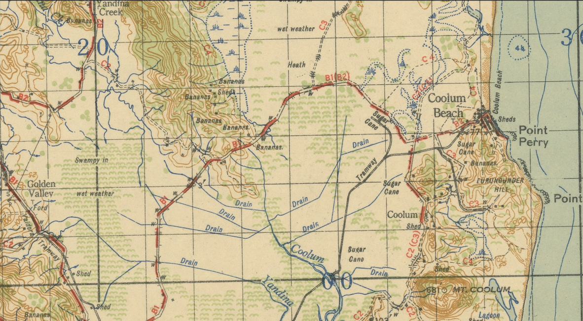 Detail from Maroochydore sheet of Australia Military one mile series
