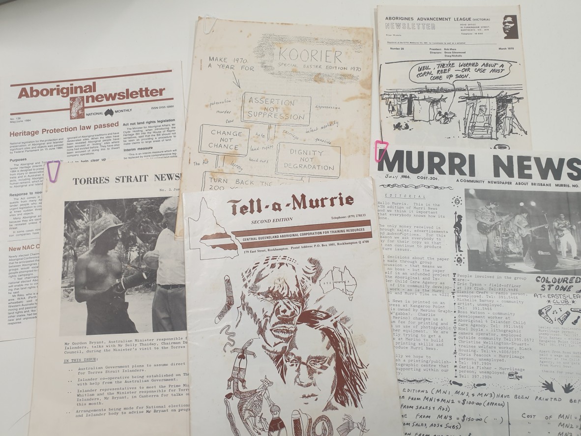 A selection of newsletters from the Lambert McBride collection held by State Library of Queensland