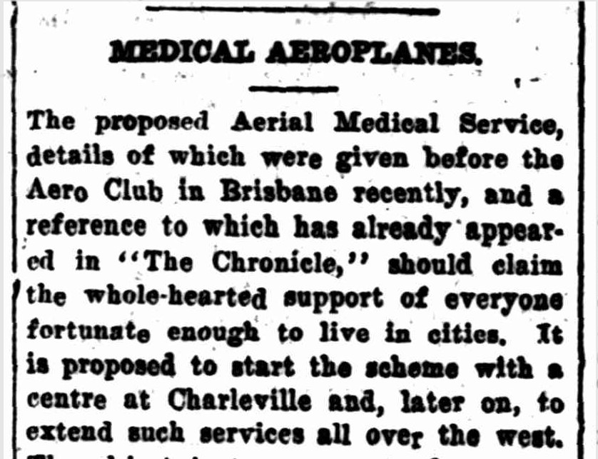 article from Toowoomba Chronicle about proposed aerial medical service